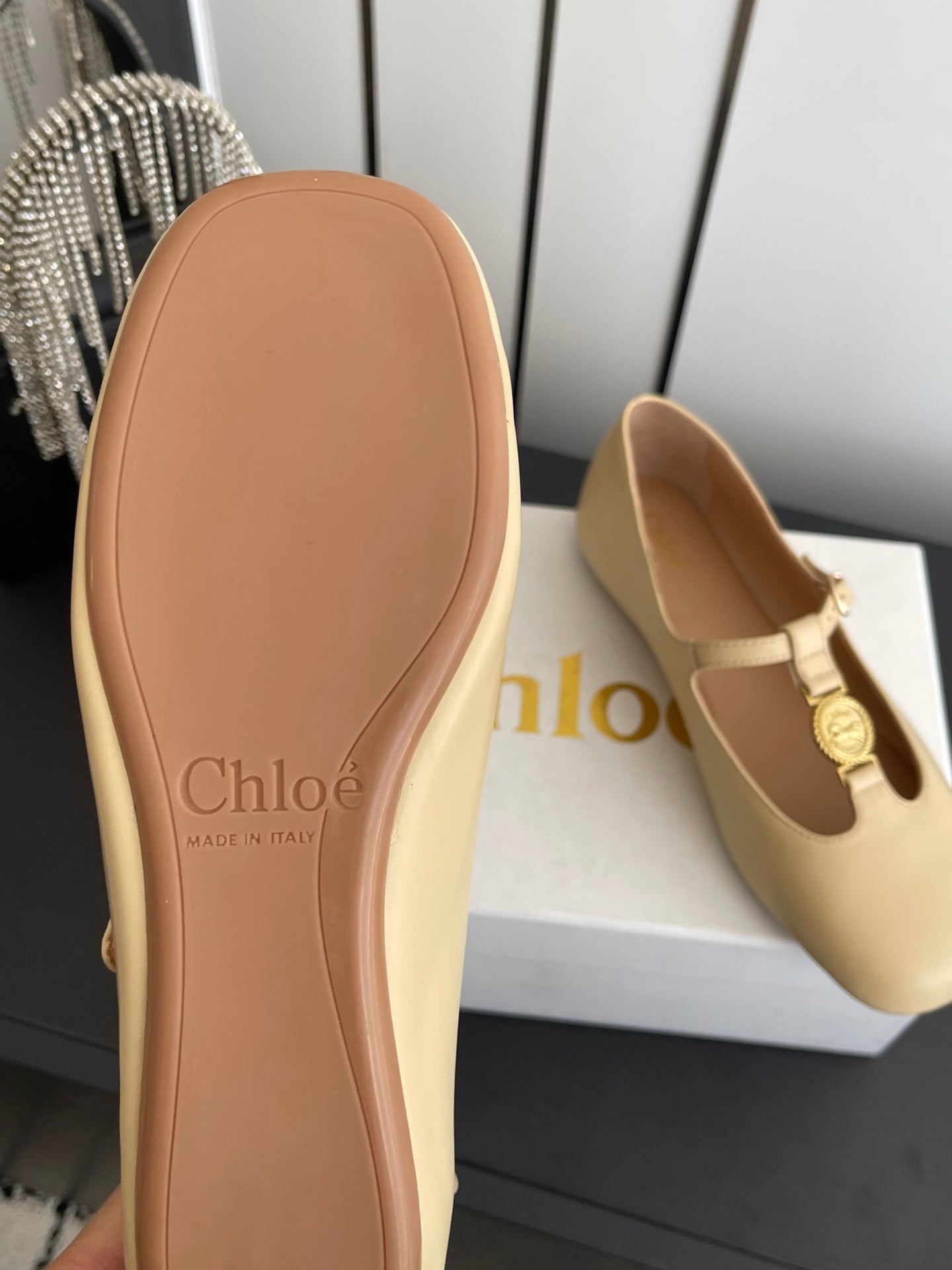 CHLOÉ 26S MARY JANE SHOES IN BEIGE CALFSKIN