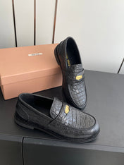 MIUMIU 26S PENNY LOAFERS IN BLACK CALFSKIN CROCODILE EMBOSSING