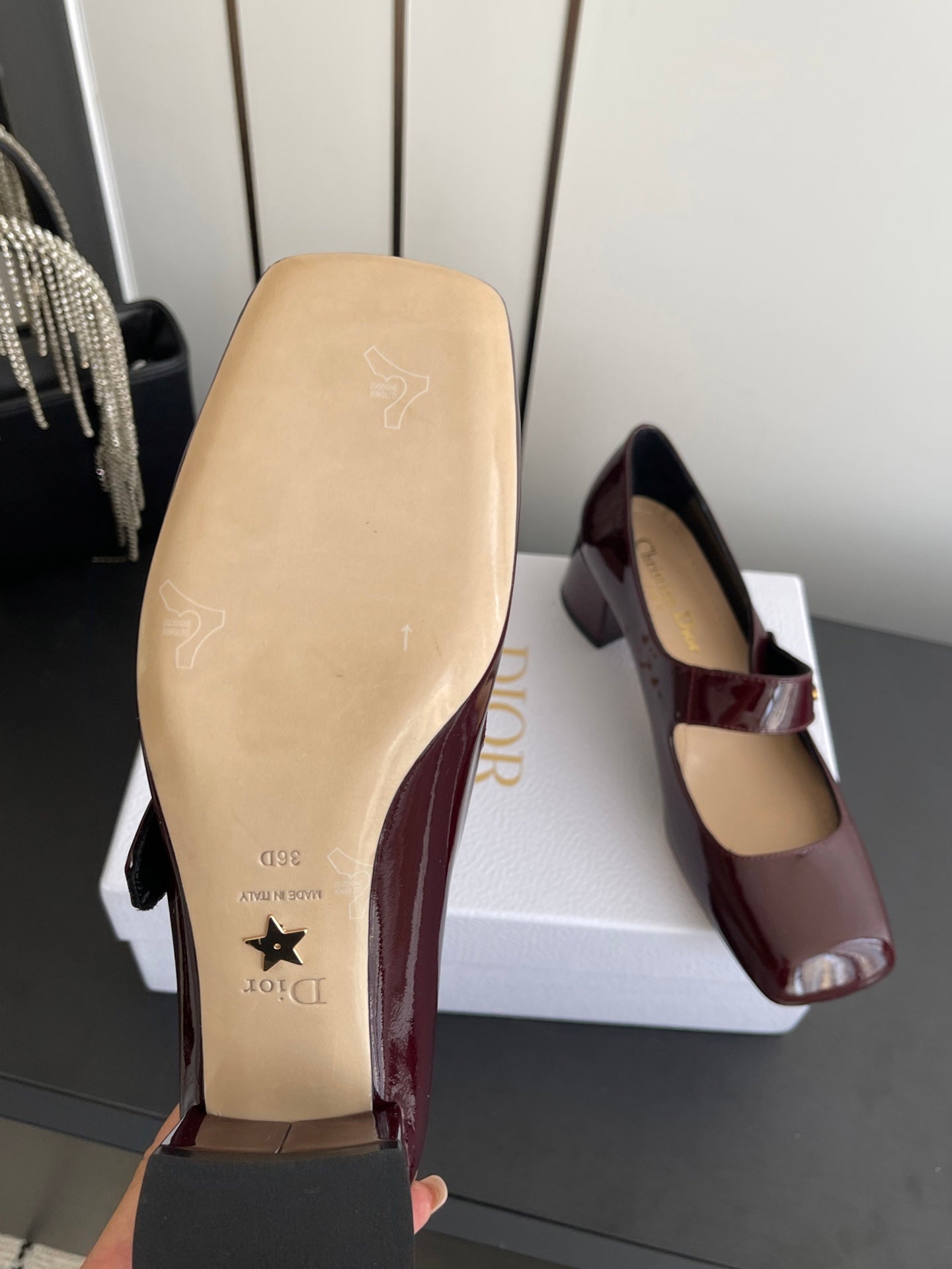 DIOR 26S MARY JANE 45 MM IN DARK RED GLOSSY CALFSKIN