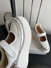 CHLOE 26S MARY JANE SNEAKERS IN WHITE AND SILVER CALFSKIN