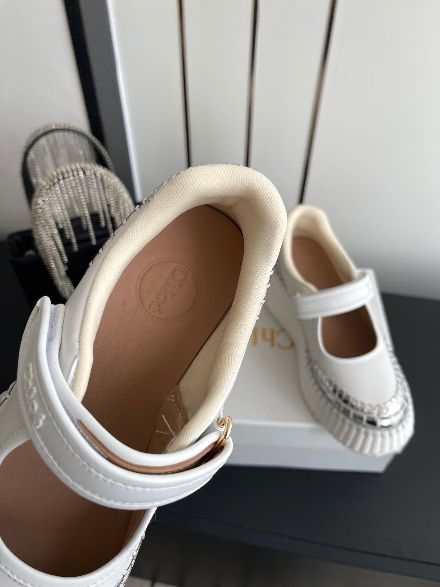 CHLOE 26S MARY JANE SNEAKERS IN WHITE AND SILVER CALFSKIN