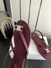 CELINE 26S THONG SANDALS IN DARK RED CALFSKIN