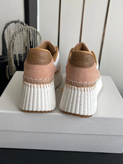CHLOE 26S LACE-UP SNEAKERS IN WHITE MIX BEIGE CALFSKIN