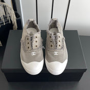 CHANEL 26S LOW TOP SNEAKERS IN GREY FRAYED CANVAS