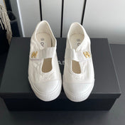 CHANEL 26S MARY JANE SNEAKERS IN WHITE CANVAS WITH GOLD-TONE METAL CC LOGO