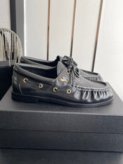 YSL 26S LACE UP LOAFERS IN BLACK CALFSKIN ROUND TOE