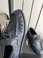YSL 26S LACE UP LOAFERS IN BLUE CALFSKIN ROUND TOE