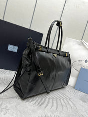 TOTE BAG WITH BELT 42 IN BLACK OIL WAX LAMBSKIN GOLD HARDWARE