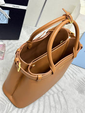 PRADA 25S BUCKLE MEDIUM HANDBAG 35 IN DARK CARAMEL CALFSKIN GOLD HARDWARE