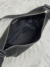 PRADA 25S SHOULDER STRAP BAG 26 IN BLACK CALFSKIN SILVER HARDWARE