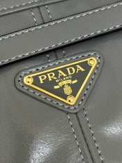 PRADA 25S LUX SOFT BAG 42 IN GRAY GLOSSY CALFSKIN GOLD HARDWARE
