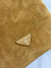 PRADA 25S BUCKET BAG 20 IN LIGHT CARAMEL SUEDE GOLD HARDWRE