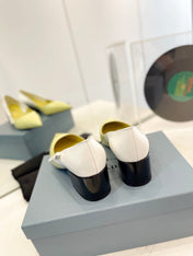 PRA BRUSHED PUMPS WHITE AND LEMON CALFSKIN