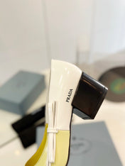 PRA BRUSHED PUMPS WHITE AND LEMON CALFSKIN