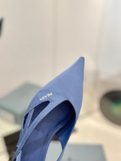 PRA STRAP CUT-OUT PUMPS CERULEAN SATIN