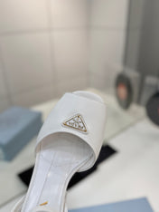 PRADA 26S HEELED SANDALS 115MM IN WHITE CALFSKIN WITH LOGO