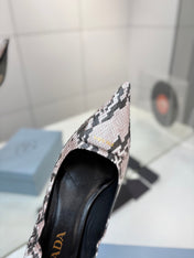 PRADA 26S PUMPS 55MM IN PINK SNAKE PRINT CALFSKIN WITH LOGO