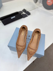 PRADA 26S PUMPS 55MM IN CARAMEL BROWN SUEDE WITH LOGO