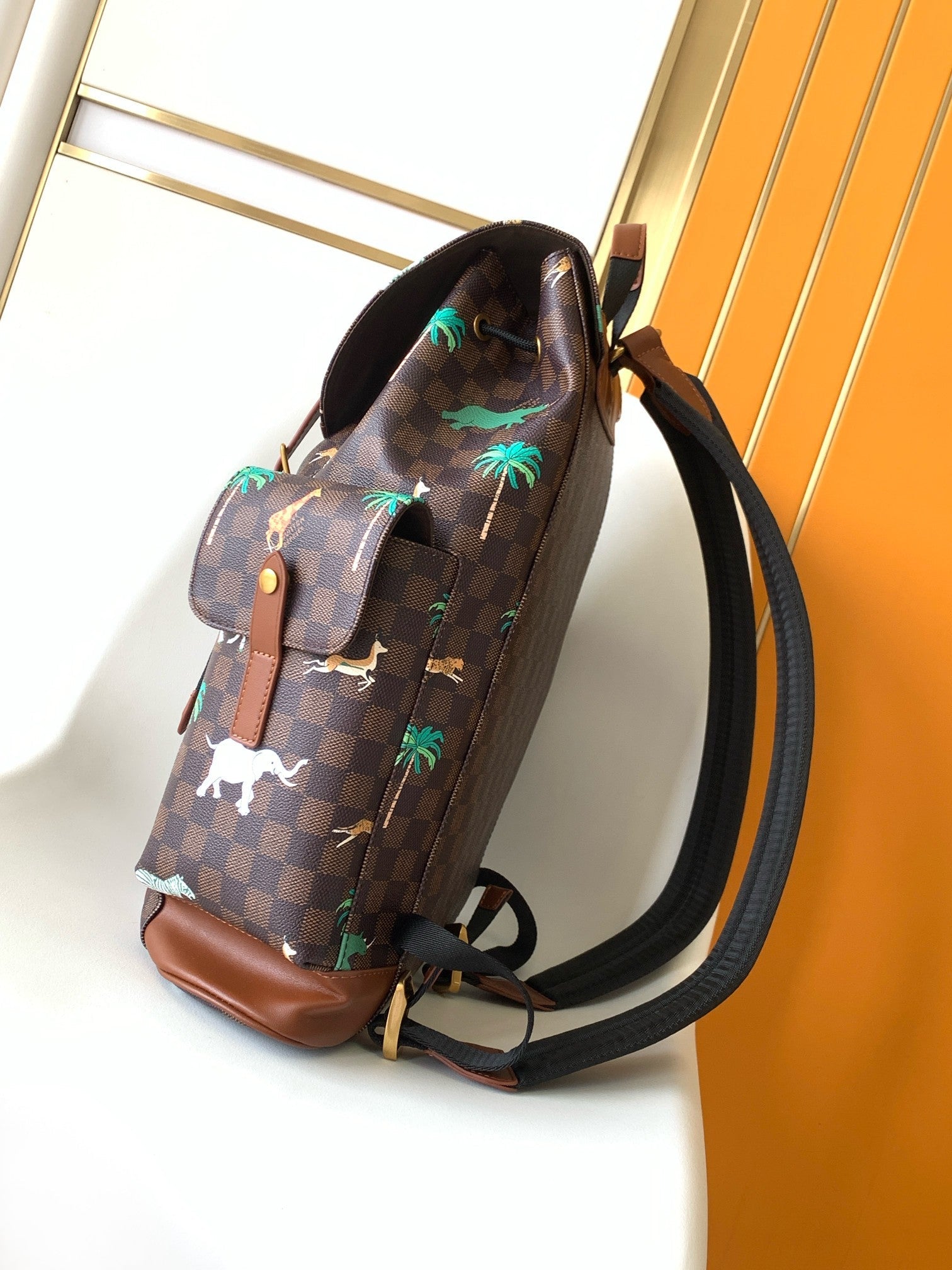 LV 25S CHRISTOPHER BACKPACK 48 IN DARK BROWN CALFSKIN GOLD HARDWARE