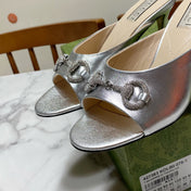 GUCCI 26S HORSEBIT HIGH-HEELED SANDALS 80 MM IN SILVER CALFSKIN