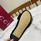 GUCCI 26S HORSEBIT MULES IN BLACK SHEARLING