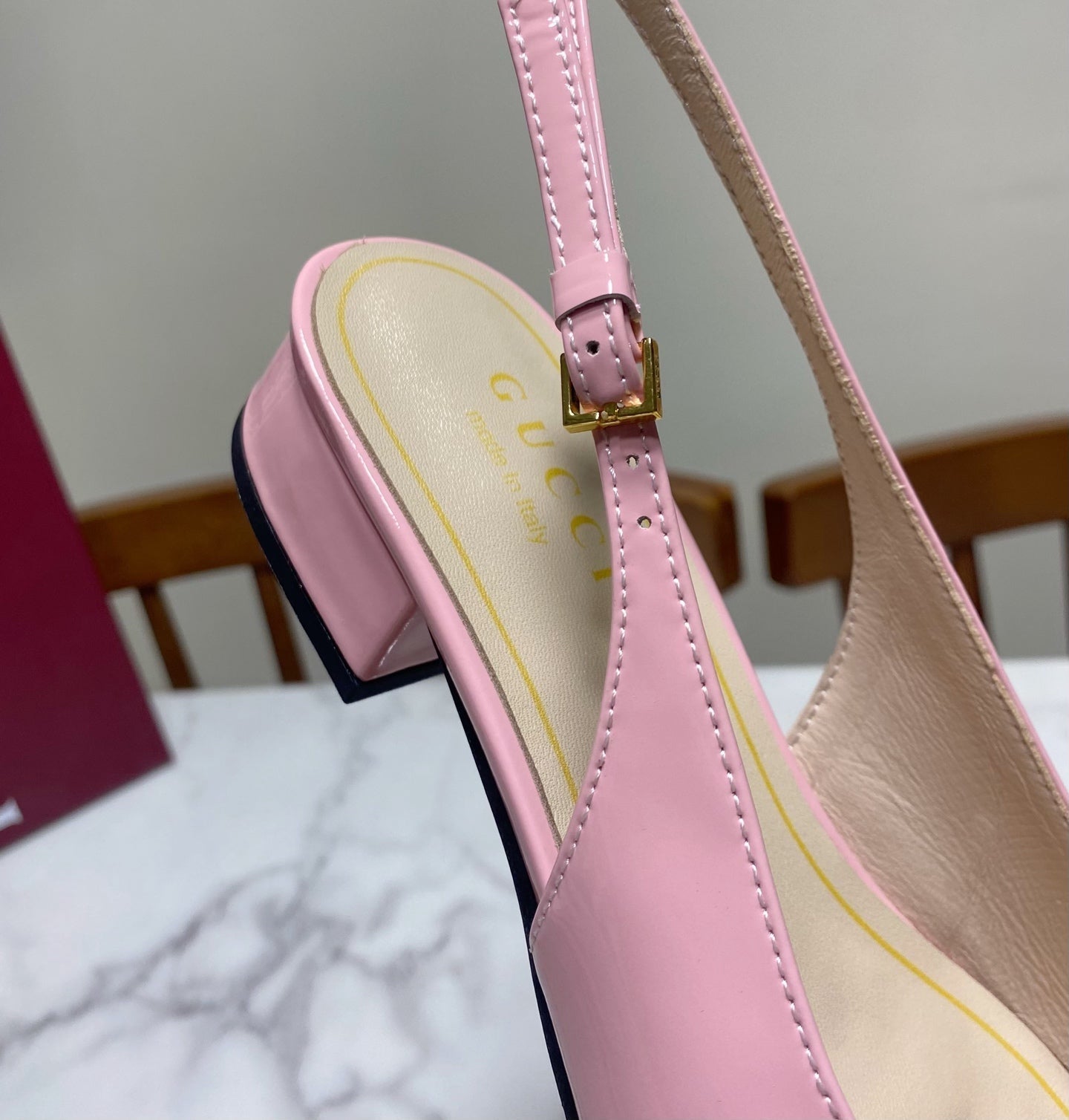 GUCCI 26S SLINGBACK FLATS IN PINK CALFSKIN