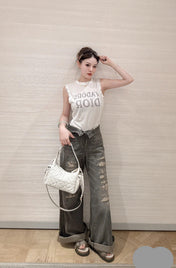 DIOR 25S RIPPED WIDE-LEG PANTS 706