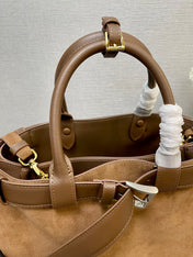MEDIUM TOTE BAG WITH BELT 35 IN RUSSET BROWN SUEDE