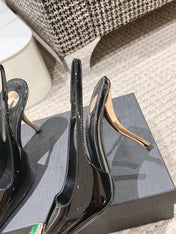 DUNE HIGH 10 CM SLINGBACK PUMPS IN BLACK PATENT LEATHER WITH GREEN CRYSTAL