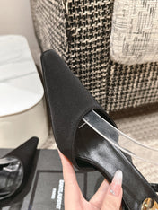 HIGH-HEELED SLINGBACKS SANDAL 7 CM IN BLACK SILK