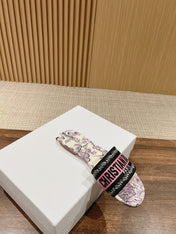 DIOR 26S SLIDE SANDALS IN PINK FLORAL PRINT LOGO STRAP
