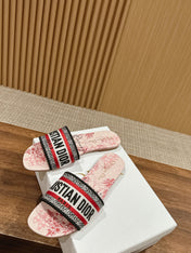 DIOR 26S SLIDE SANDALS IN RED TOILE PRINT LOGO STRAP