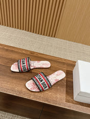 DIOR 26S SLIDE SANDALS IN RED TOILE PRINT LOGO STRAP