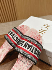 DIOR 26S SLIDE SANDALS IN RED TOILE PRINT LOGO STRAP