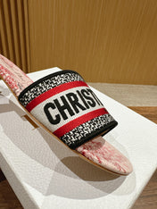 DIOR 26S SLIDE SANDALS IN RED TOILE PRINT LOGO STRAP