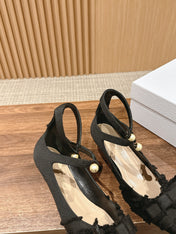 DIOR ADIORABLE HIGH HEEL 25S IN BLACK FABRIC WITH PEARL DETAILING
