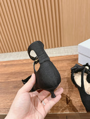 DIOR ADIORABLE HIGH HEEL 25S IN BLACK FABRIC WITH PEARL DETAILING