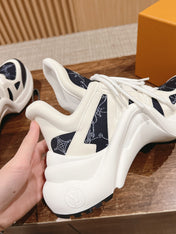 LV ARCHLIGHT SNEAKER IN WHITE MIX BLACK CALFSKIN AND MONOGRAM DENIM 101073