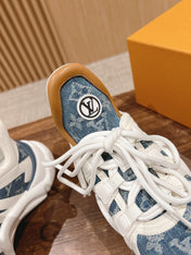 LV ARCHLIGHT SNEAKER IN WHITE CALFSKIN AND LIGHT BLUE MONOGRAM DENIM