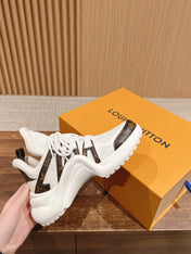 LV ARCHLIGHT SNEAKER IN WHITE CANVAS AND CHOCOLATE BROWN MONOGRAM CALFSKIN