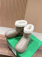SNAP ANKLE BOOT IN KHAKI BROWN LAMBSKIN AND SHEARLING LINING