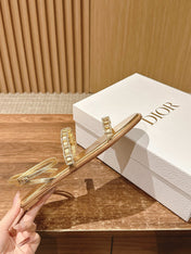 DIOR TWO-STRAP RHINESTONE SANDALS IN GOLD LAMBSKIN