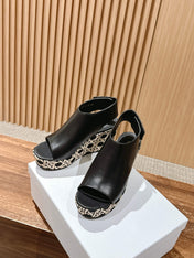 ATTITUDE WEDGE HIGH SLINGBACK 90MM IN BLACK CALFSKIN CANVAS SOLE