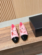 CHANEL 25S BALLET MARY JANES BLACK AND PINK IN CALFSKIN