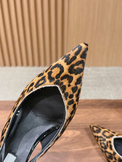 PRADA 26S SLINGBACK POINTED HEELS IN LEOPARD PRINT PONY HAIR