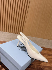 PRADA 26S SLINGBACK PUMPS IN WHITE CALFSKIN