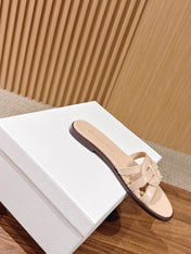 DIOR 26S SLIDE SANDALS IN BEIGE CLUB WOVEN CALFSKIN
