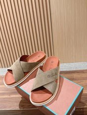 LP 26S CROSS STRAP SLIDES SANDAL IN OLIVE BROWN SUEDE