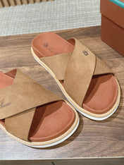 LP 26S CROSS STRAP SLIDES SANDAL IN BROWN SUEDE