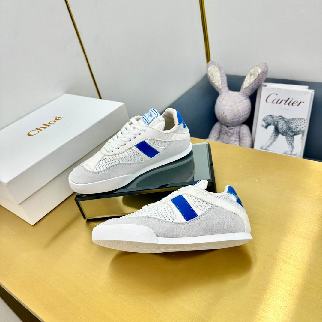 CHLOE 26S SKATE SNEAKERS IN WHITE AND NAVY BLUE CALFSKIN